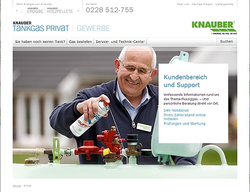 Die neue Website der Knauber Gas GmbH & Co. KG, Bonn, thematisiert die vielfältigen Einsatzmöglichkeiten speziell von Tankgas.