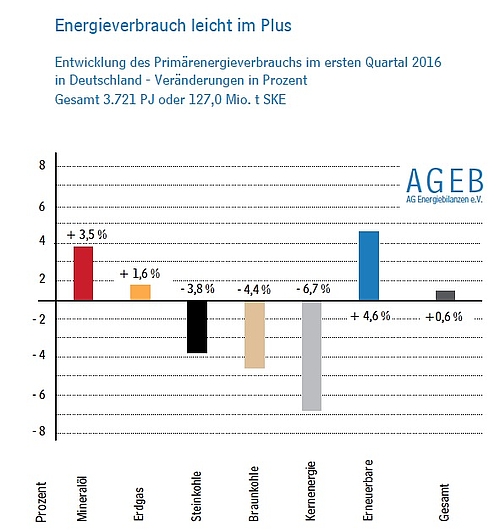 Primärenergieverbrauch 1. Quartal 2016